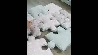 Gray-pink puzzle baby play mat swans, kids floor cushion, floor pillow baby, pink nursery rug