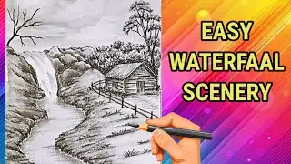 How to Draw Waterfall Scenery with Pencil | Easy Nature Sketch for Beginners