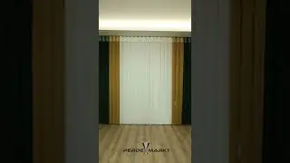 &Ccedil;izgili Akıllı T&uuml;l Dikey Perde - Yeşil - Hardal / perdemarkt.com