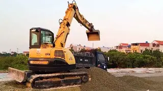New project Survey of routes, excavators, wheel loaders, road rollers, dump trucks in operation