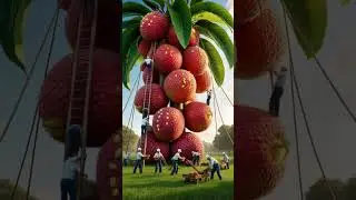 Farmers Harvesting in a Giant Lychee Farm &ndash; Nature&rsquo;s Sweet Bounty 🌱 #nature #miniature #ai  #cute