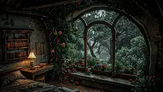 Garden Window Library | Dark Academia Piano Music & Cozy Ambience for Studying & Reading
