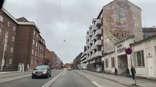 Driving in the beautiful streets of Denmark cities, Flintholm station, 4K
