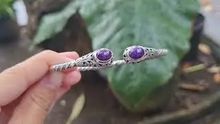 Gelang Permata Sugilite, Perak 925, Hinged Bangle