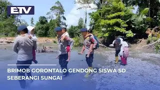 Heroik! Jembatan Putus, Anggota Brimob Gorontalo Gendong Siswa Demi Selamat Sampai Sekolah