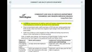 work self-isolation York region public health policy and procedures