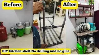 Diy kitchen storage shelf with pvc pipes no glue no drilling 😀|Pvc pipe shelves