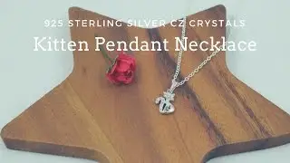 (925 Sterling Silver) ANIMALS: Genuine 925 Silver Kitten Pendant Necklace with CZ
