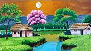 Beautiful Landscape Scenery Painting |Indian rural landscape scenery painting with acrylic color
