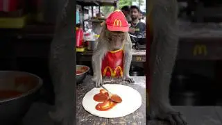 Monkey chef make pizza for you guys 🐒🔥 #shorts #food #monkey