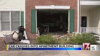 Car crashes into apartment building in Morrisville