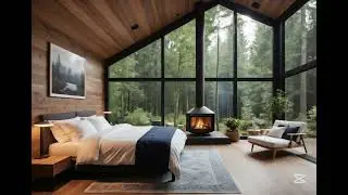 Cozy Modern Bedroom with Forest View, bonfire asmr - 장작 타는 소리, 모닥불 1시간 연속재생