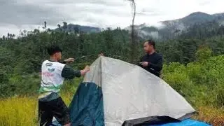 Rain camping at the top of a high mountain in very cold temperatures, sleeping in a warm tent - ASMR