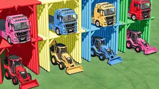GARAGE with COLORS - TRANSPORTING CAT BACKHOE LOADER with MAN TRUCKS | FS22