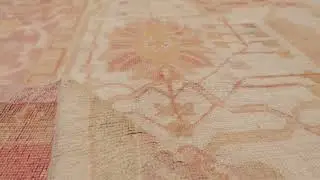 Antique Turkish Oushak Rug in Cream and Pink with Floral Medallion - Rug & Kilim -35754