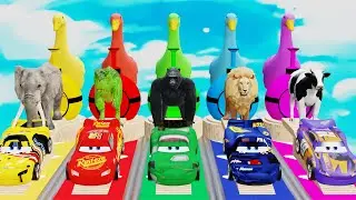 5 Giant Duck Cartoon, Cow, Elephant, Lion, Dinosaur, Paint Wild Animals Crossing Fountain Animation