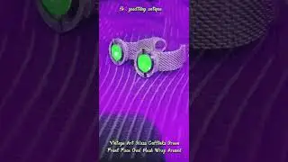 Uranium glass Vintage Art  Cufflinks Green Front Face Oval Mesh Wrap Around