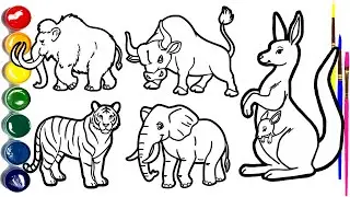 HOW TO DRAW 5 WILD ANIMALS IN MINUTES🐘🐅🦘! Children Draw Animals