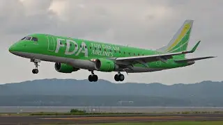 【出雲縁結び空港】キーグリーンの機体が映える Fuji Dream Airlines Embraer175 JA08FJ 名古屋便 到着と出発 ／ Izumo Airport FDA JA08FJ