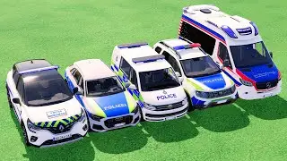 TRANSPORTING POLICE CARS, FIRE DEPARTMENT, AMBULANCE VEHICLES WITH TRUCKS #79 ! Farming Simulator 22