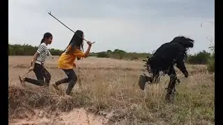 Two girl rescued monkey from jungle man in forest #03