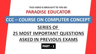 CCC Previous Year Question Paper || Part - 1 || CCC - Course on Computer Concept