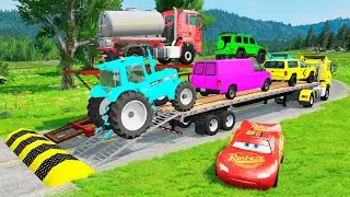 Flatbed Truck Mcqueen | Transportation with Truck - Pothole vs Car #8 - BeamNG.Drive