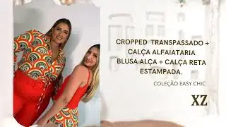 Cropped transpassado + Cal&ccedil;a alfaiataria + Blusa al&ccedil;a + Cal&ccedil;a reta estampada.