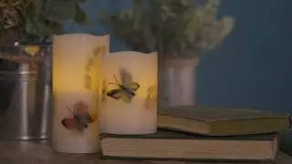 Butterfly Battery Operated Flameless LED Wax Pillar Candle 3LED315 by Evergreen