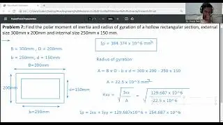 Problem 7-Polar moment of inertia  and radius of gyration of a hollow rectangular section