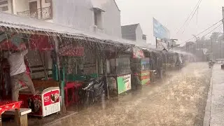 Rain - Terrible wind weather shook | in Market Banjarsari City, Rain For sleep Very refreshing