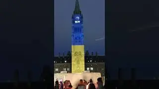 Ukraine Flag Lights Up Parliament In Ottawa, Canada
