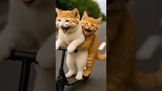 A humorous moment of&nbsp;two ginger tabby cats&nbsp;seemingly riding a scooter.&nbsp;