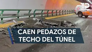 Caen pedazos de concreto del techo del Túnel de la Loma Larga en Monterrey y cierran paso