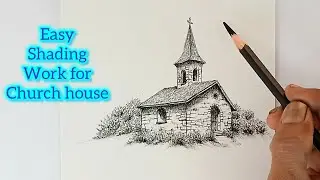 Old church house pencil drawing by easy steps.