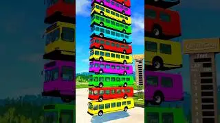 Yellow, red, green, pink buses falling #shorts #bus #cartoon
