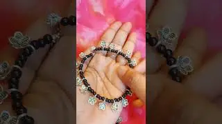Silver black beads anklet