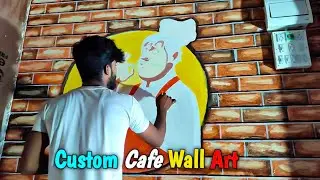 wall art in cafe || custom cafe wall || murals wall ideas || cafa wall decorat Bricks #wallpanting