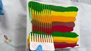 🎨 Acrylic Pour Painting 🪮 Comb Meets Canvas & Five Colors