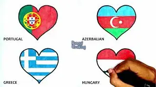 Drawing Portugal, Azerbaijan, Greece, Hungary Love Flag | Country Flag | Heart Flag