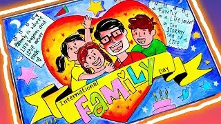 Family Day Drawing &ndash; Easy & Colorful Poster for School Project |  water colour Pastel Art