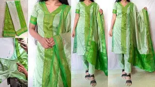 Convert Saree into Kurta Set | kurti/suit/kameez cutting and stitching for beginners | kannada