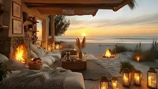 Peaceful Coastal Porch Ambience 🌊🔥 | Fireplace Crackles & Gentle Ocean Waves