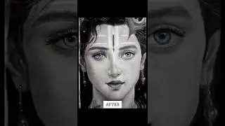 Hyperilastic drawing of Krishnaji with graphite pencil and graphite powder on A4 size sheet part 5