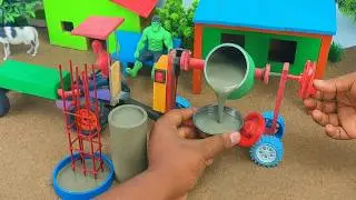 DIY Mini Tractor Machine Build Concrete Pillar for Tiny House Science Project | Mini Construction
