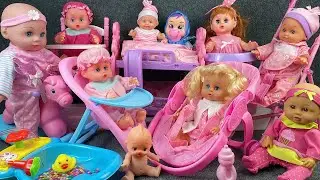 10 Minutes Satisfying with Unboxing Pink Doll Bed Toy,Doll Stroller Collection Set Review Toys ASMR