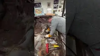 Dan is detail grinding off spot welds from the substructure flanges on his 65 Lincoln Continental.