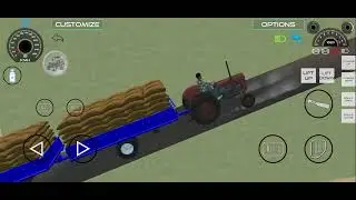 The old tractor strong power, two heavy loaded trolley pull in simulator game