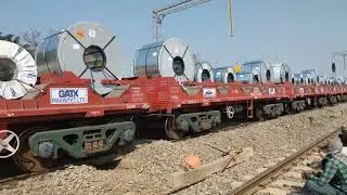 Heavy goods Train run on broken railway Track