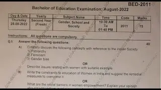 SNDT Gender, School and Society Question Paper 2022 | SNDT University, Mumbai